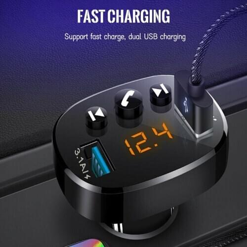 FM Transmitter Modulator Bluetooth 5.0 Handsfree Car Kit Audio MP3 Car Wireless FM Transmitter MP3 Player Dual QC3.0 USB Charger