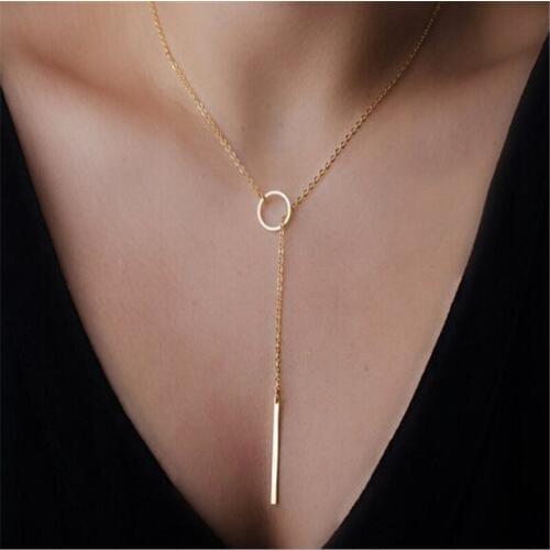 GraceAngie 1pcs Fashion Women Ladies Gold-color Long Necklace Jewelry Feather Geometric Pendant Necklaces Cola 6 Styles
