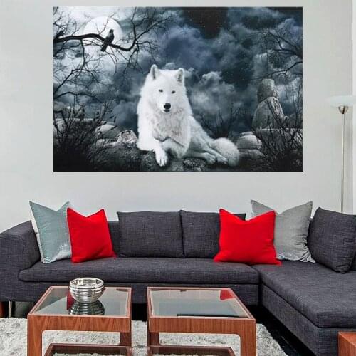 Modern art oil painting animal white wolf oil painting printing posters and prints family living room wall decoration painting