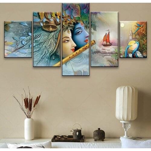 Canvas Painting Home Decor Modular Indian Woman Picture Modern Printed Portrait Poster For 5 Pieces Living Room Wall Art Framed
