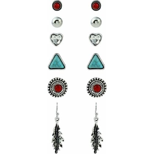 6pairs Sets Earrings Sets Vintage Stone Leaf Round Small Stud Earrings Female Fashion For Women Jewelry Earring Set Sale E1117