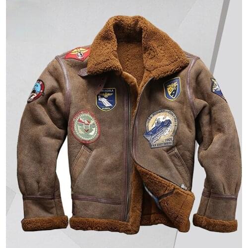 Sheepskin Fur Integrated Male AV Factory Direct Supply Multi-Standard Flight Suit Genuine Leather Fur Integrated Mens Clothing