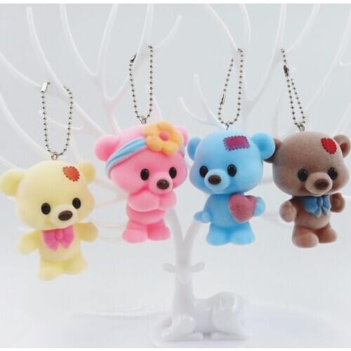 Cute Fiocking Cartoon Teddy Bear Plush Small Pendant Key Chain Kids Toys Stuffed Animal Creative Birthday Christmas Gifts