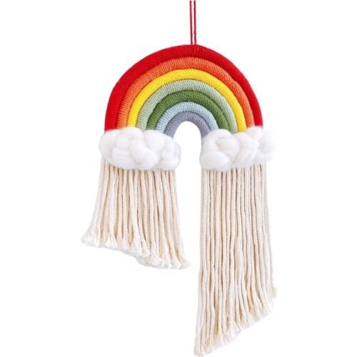 Fashion Hand Woven Wall Hanging Deco Warm Cloud Rainbow Raindrop Tassel Ornament G2AE