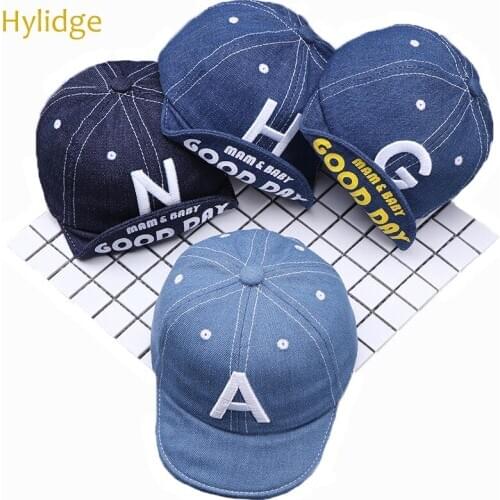 Hylidge New Korean Childrens Hat Embroidered Letter Baby Toddler Baseball Cap Soft Denim Baby Girl Boy Sun Hat 3-12 months