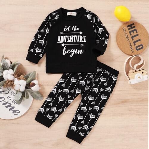2020 Autumn Winter Boy Kids Longsleeve Top + Jogger Pants Suit Round Neck Long Sleeve Arrows Printed Unisex Fall Trousers Set