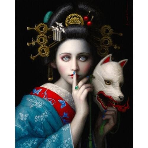 Full Square/round Diamond 5D DIY Diamond Painting Fox mask and girl Japanese Geisha Embroidery Cross Stitch Home Decor