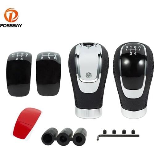 POSSBAY 5 Speed Car Gear Shift Knob Universal Manual Transmission Black Leather Shifter Lever Car Styling for BMW Peugeot 307