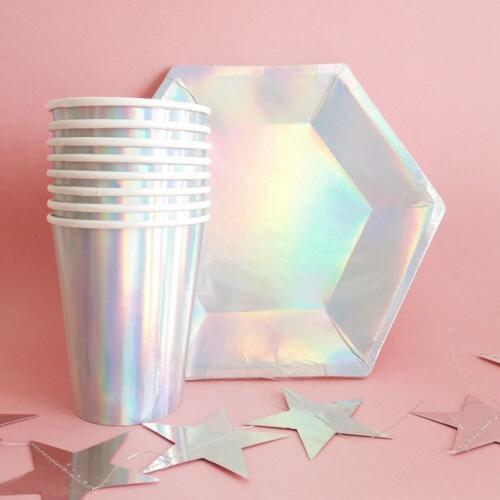 Rainbow Gradient Iridescent Disposable Tableware Sets Plate Cup Bride Baby Shower Baptism Wedding Brithday Party Supplies