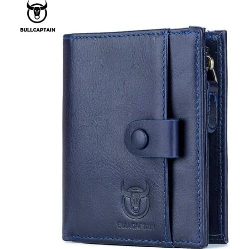 RFID Mens Genuine Leather Wallet Folding Coin Pocket Purse Zipper Hasp Photo ID Card Holder Gift for Male Hombres Cartera