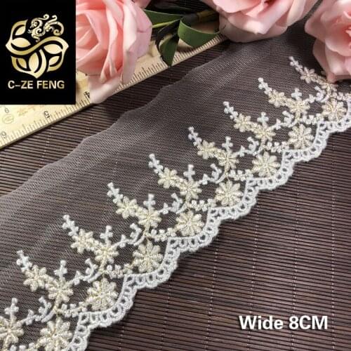 8CM Wide Luxury Lace Fabric Mesh Embroidery Lace Ribbon Trims Edge Decorated DIY Sewing Wedding Dresses Guipure Supplies