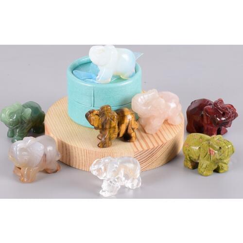 Hand Carved Stone Elephant Figurines Natural Quartz Agate Jade Mini Animal Statue Gift Box 1.5" Craft Home Decor Healing Crystal