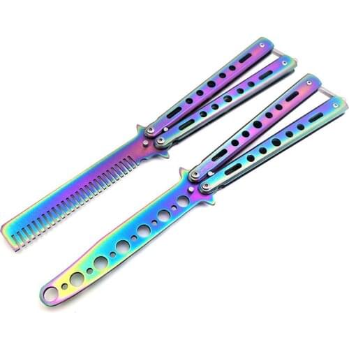 1pc Foldable Comb Stainless Steel Practice Training Butterfly Knife Comb Beard & Moustache Brushes Hairdressing Styling Tool