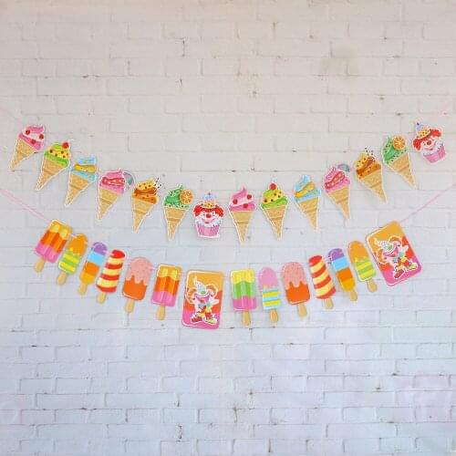Tropical Summer Popsicle Ice Cream Banner Bunting Party Bar Ice Pop Garland Kid Baby Shower Birthday Party Decoration 5M Ribbon