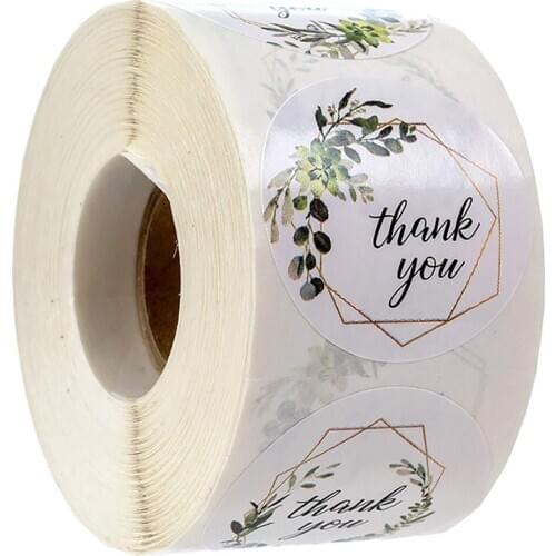 Packaging Box Stickers Thank You Stickers Seal Label Sticker Roll With Greenery Frames For Wedding Party Gift Box Decoration