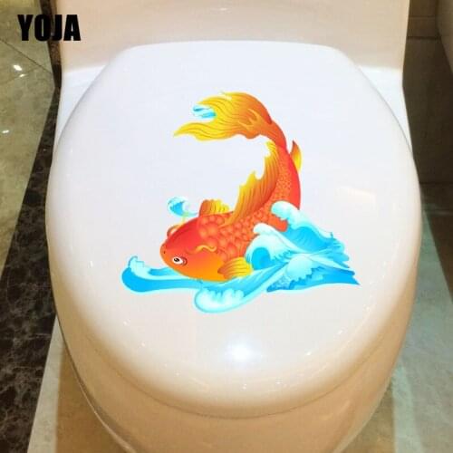 YOJA 24.1*22.5CM Brocade Carp In Waves Home Decor Toilet Decal Wall Sticker Modern Art T3-1013