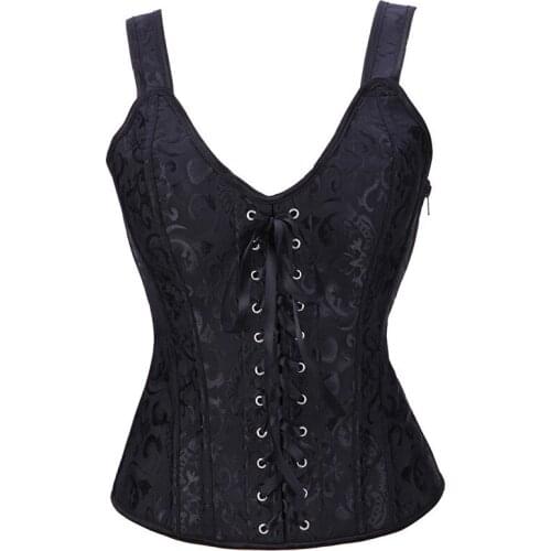 Steampunk Corset Bustier with Cup Side Zipper Overbust Waist Trainer Lingerie Plus Size S-6XL