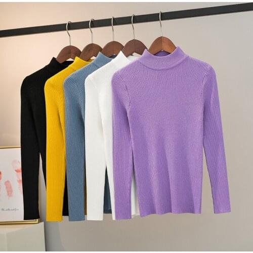 Autumn and Winter Women Sweaters Fashion Mock Turtleneck Computer Knitted Solid Color Lady Sweaters Slim Casual Female Sweaters