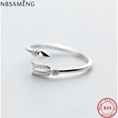 NBSAMENG 100% 925 Sterling Silver Romantic Arrow Opening Adjustable Rings For Women Girl Gift Ring Jewelry Prevent Allergy