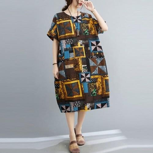 Women Cotton Linen Casual Dress New Arrival 2021 Summer Indie Folk Style Vintage Print Loose Female Holiday Long Dresses S3573