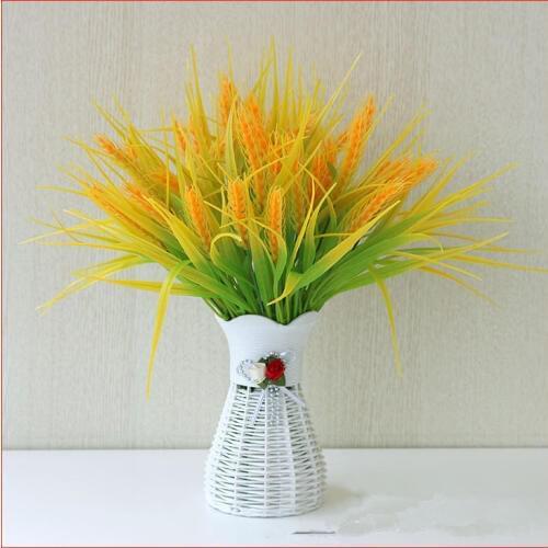 10pcs Plastic 7 Fork Spring Grass Artificial Plants for Simulation Wheat Flowers Home Hotel Store Dest Decor Decorative