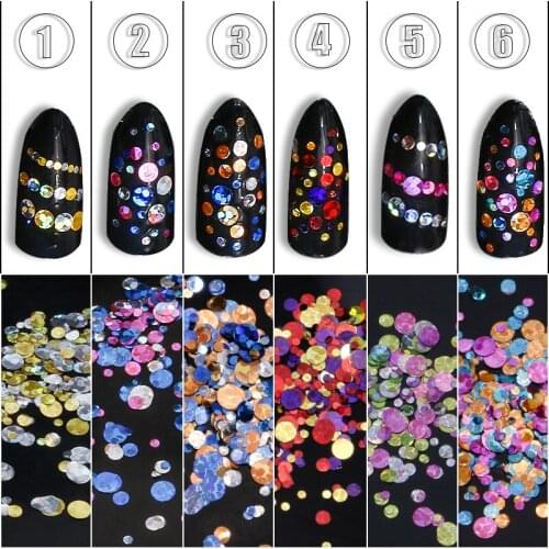 12Jars/Set Mixed Round Glitter Rainbow Dots Sequins Large Glitter Nail Art Iridescent Nail Art Crafts Glitter Fakes H