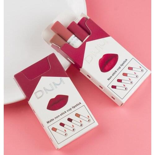 4Pcs/Set Cigarette Lip Gloss Set Shiny Matte Lipstick Makeup Set Moisturizer Hydrate Easy to Color Waterproof Beauty Women TSLM1