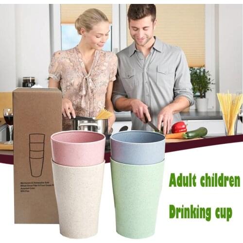 4pcs / Set Water Cup Wheat Straw Multi-functional Coffee Glue Plastic Cup Drinking Glass Kids Cups Sturdy And Durable Water Cup