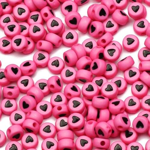 7mm Rose Red Color Heart Acrylic Beads Round Flat Loose Spacer Beads For Jewelry Making Handmade Charm Diy Accessories Wholesale