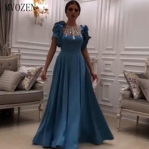 Abendkleider middle East Evening Dresses Long O-Neck Crystal Beaded Evening Dress Formal Gowns Party Dresses vestidos