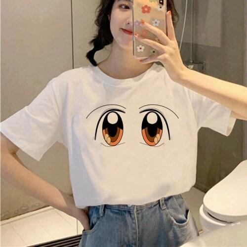 White O-neck short sleeve t-shirt Fashion T Shirt Eyebrows Tshirt Lady Tee shirt Women Summer T-shirt 2021 Fashion Tshirt Mujer