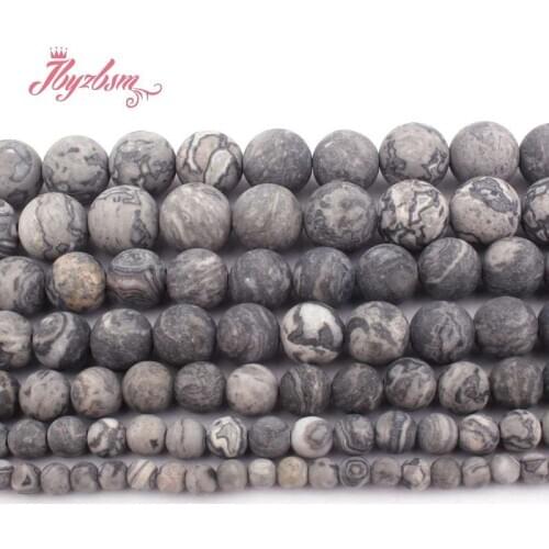 Natural Map Stone Smooth Round Shape Spacer Loose Stone Beads For DIY Necklace Bracelats Jewelry Making Strand 15" 6mm/8mm