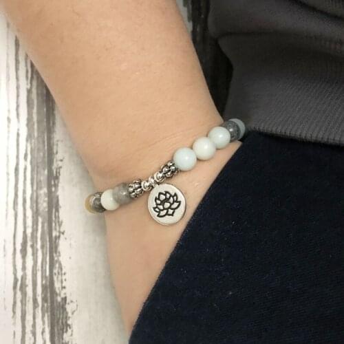 Charm Amazoned Stones OM Lotus Bracelet Men Yoga Chakra Buddha Beaded Stretch Bracelets For Women Jewelry
