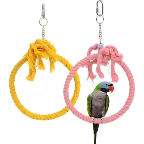 Pet Bird Parrot Toys Parrots Cotton Rope Swing Hanging Standing Perches Bird Chewing Climbing Ring Toy Cage Accessories