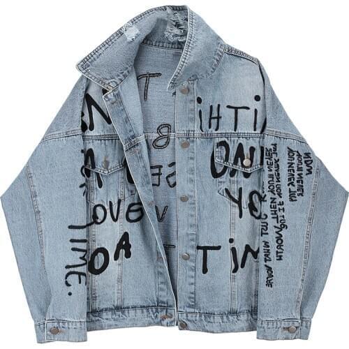 Denim Jacket Womens 2020 New Wave Retro Loose Heavy Industry Embroidery Worn Washed Long Cardigan