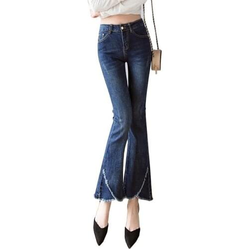Flare Jeans Pants Women Vintage Denim Ladies Jeans Women High Waist Fashion Stretch Pocket Trousers Ankle-Length Wide Leg Jeans