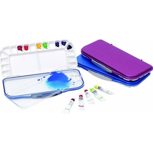 Mijello Fusion Martin Airtight Watercolor 18-Well Blue/Fuchsia Palette,Removable clear style tray that mixes true colors