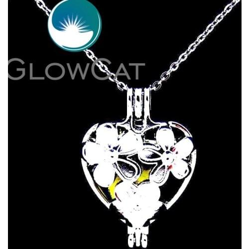GLOWCAT LL401 Metal Heart Flower Beads Cage Aromatherapy Fit For Girlfriend Gift Jewelry