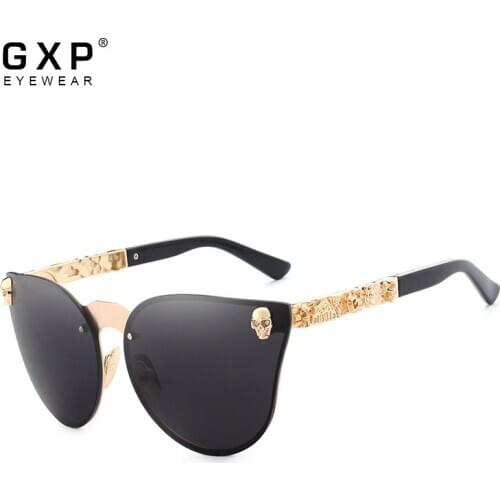 GXP Luxury Brand Fashion Women Gothic Mirror Eyewear Skull Frame Metal Temple Oculos de sol UV400 With Accessories