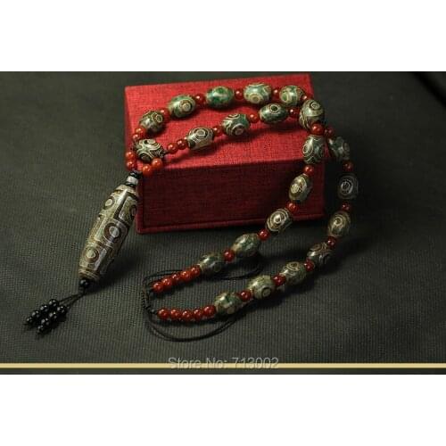 Quality Tibetan Dzi Bead 3*Eyes Hanging Necklace with 9 Eyes Dzi Bead Pendant Amulet With Certificate
