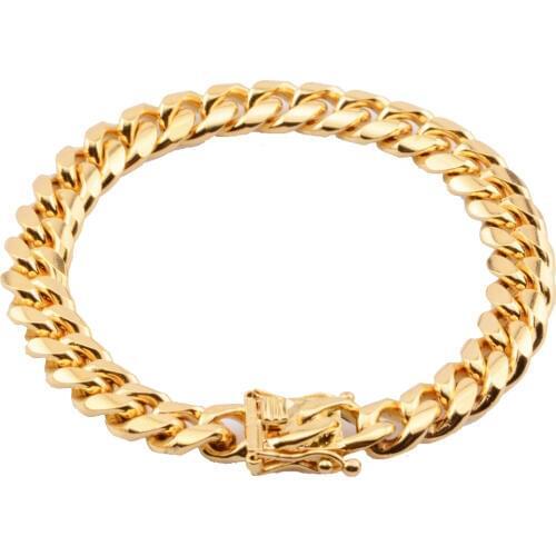 Classic Miami Cuban Curb Link Chain Bracelet Stainless steel Gold Mens Womens Hip Hop Link Bracelet 10mm