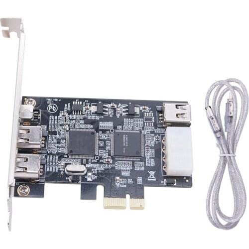 PCI-E 1X IEEE 1394A 4 Port(3+1) Firewire Card Adapter 1394 a PCIe with 6 Pin to 4 Pin IEEE 1394 Cable for Desktop