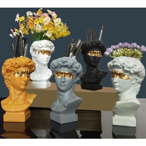 Creative David Head Flower Vases Resin Portrait Vase Home Tabletop Decoration Hand Made Dried Flowers Vases Art Statue Ornaments