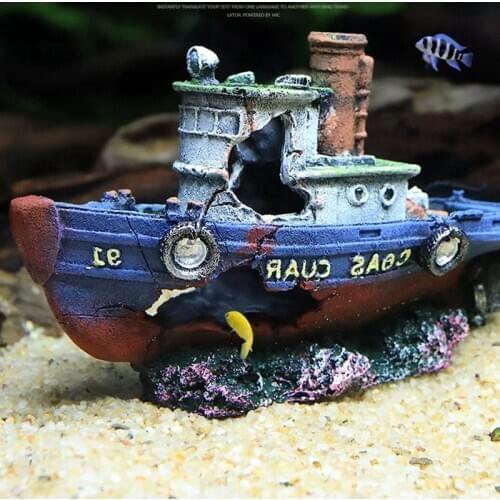 Creative aquarium landscaping resin crafts ornaments fishing boat sunken boat shelter fish tank decoration landscape new spot