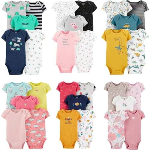 Summer Baby Girls' Bodysuits 100% Cotton Girls' 5-Pack Short-Sleeve Bodysuit Summer Outfits Breathable,Comfortable,Cute,Soft