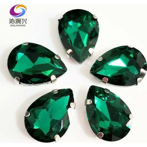 Malachite green DR shape High quality Glass Crystal flat back sew on claw rhinestones,Diy Clothing accessories SWS14