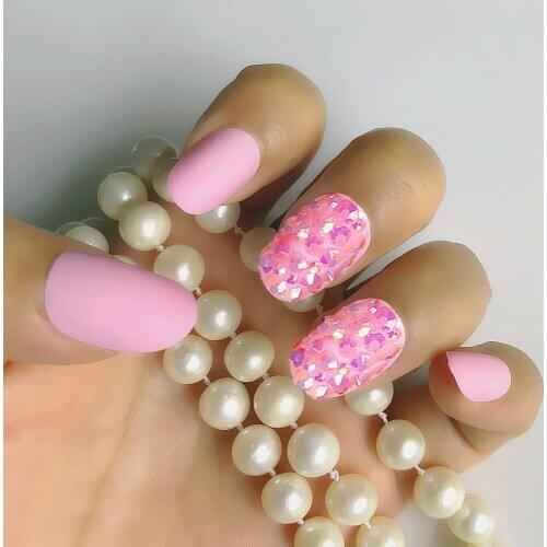 Matte pink with round fake nail almond Nail Art Tips 3D custom water drill false nail press in daily wear a variety of options