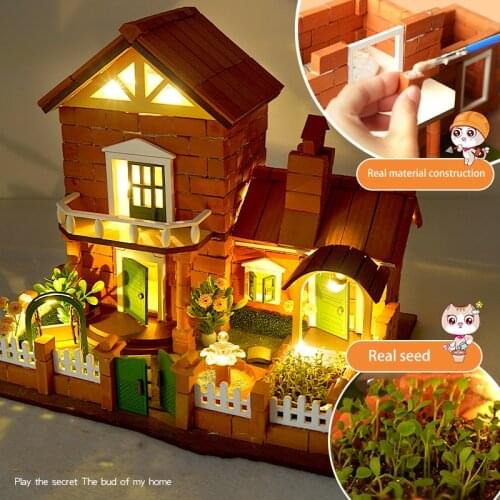 New DIY Dollhouse Real Bricks Building Miniature Kit with Light Mini-Farming Educational Casa Toys for Children Christmas Gifts