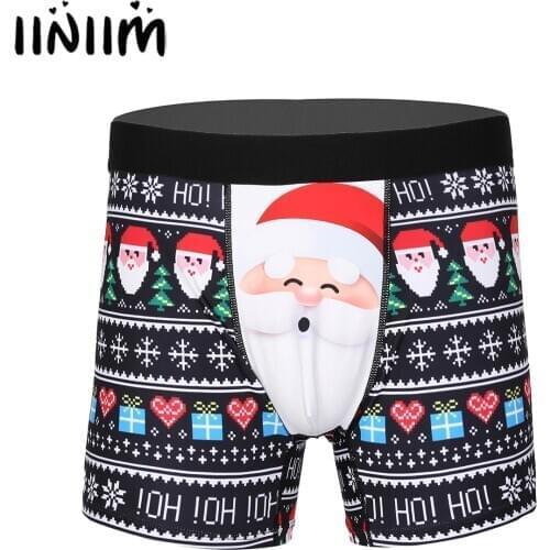 Mens Underwears Christmas Holiday Wide Waistband Snowman Jockstraps Pouch Boxer Shorts with Cartoon Pattern Printing for Man