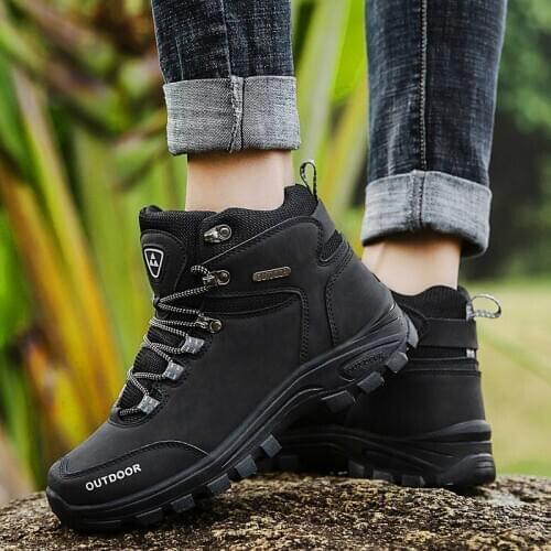 Male Autumn Winter High Top Hiking Shoes Men Leather Trekking Hiking Boots Mountain Climbing Shoe Men Waterproof Sneakers